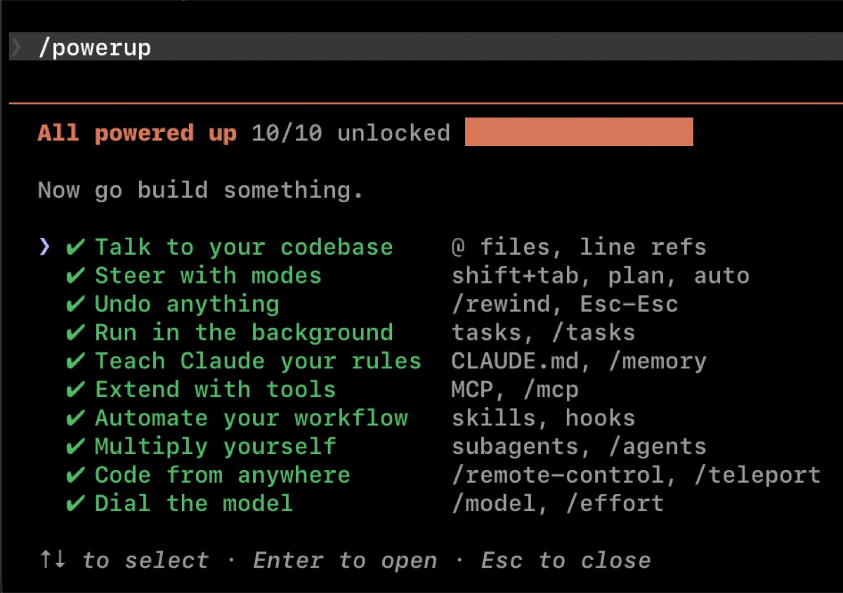Claude Code /powerup screenshot